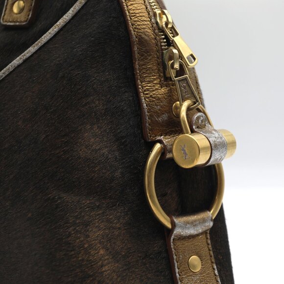 Yves Saint Laurent Large Muse Gold Metallic Pony Hair & Leather Bag - Picture 3 of 9